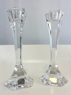 ATLANTIS Set of 2 Vintage Sierra Clear 7" Candlesticks Lead Crystal Portugal